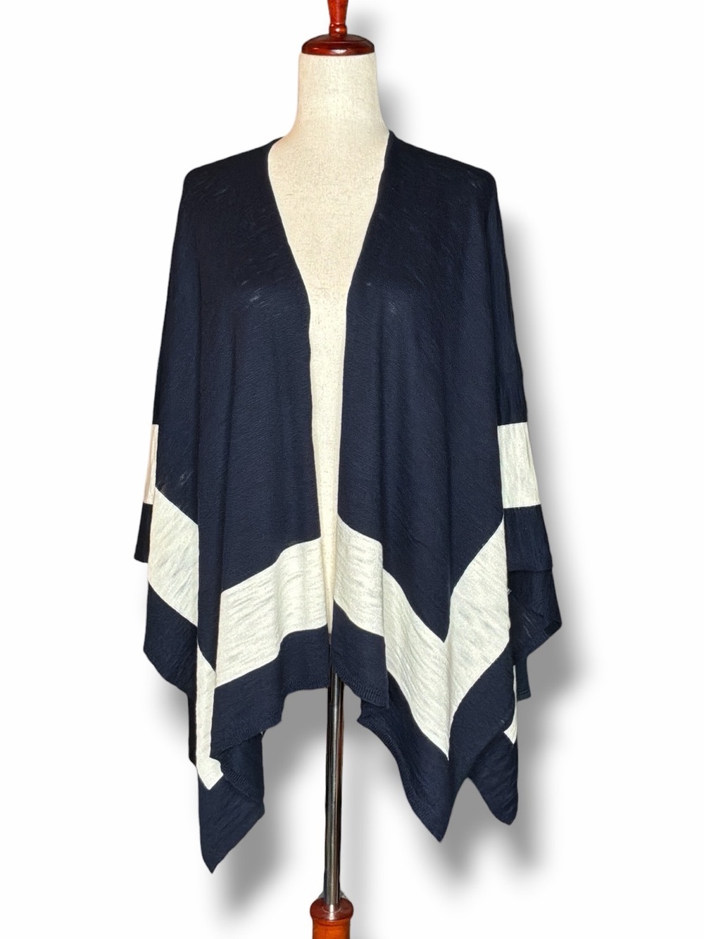 Talbots Navy Blue & White Cotton Blend Knit Shawl One Size